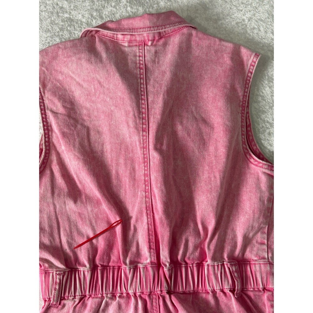 Vibrant MIU Pink Acid Wash Denim Romper Womens M Utility Y2K Barbiecore - Picture 15 of 16